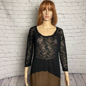 Pieces By Kensie Knit Black 3/4 Sleeve Sweater Size S